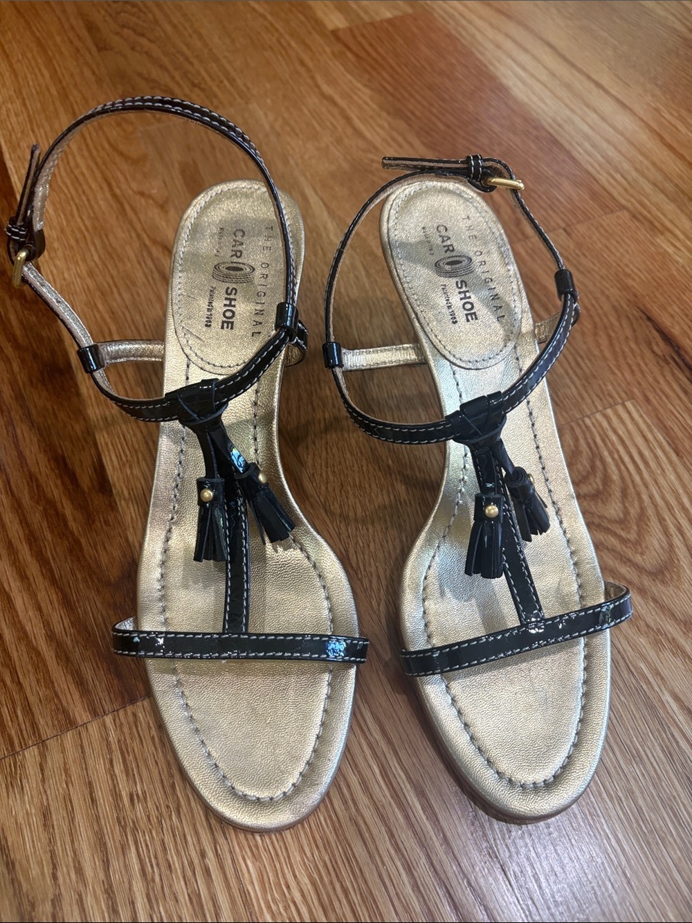 The original car shoe by PRADA Black LEATHER Tassel T-Strap Sandals - Black 40
